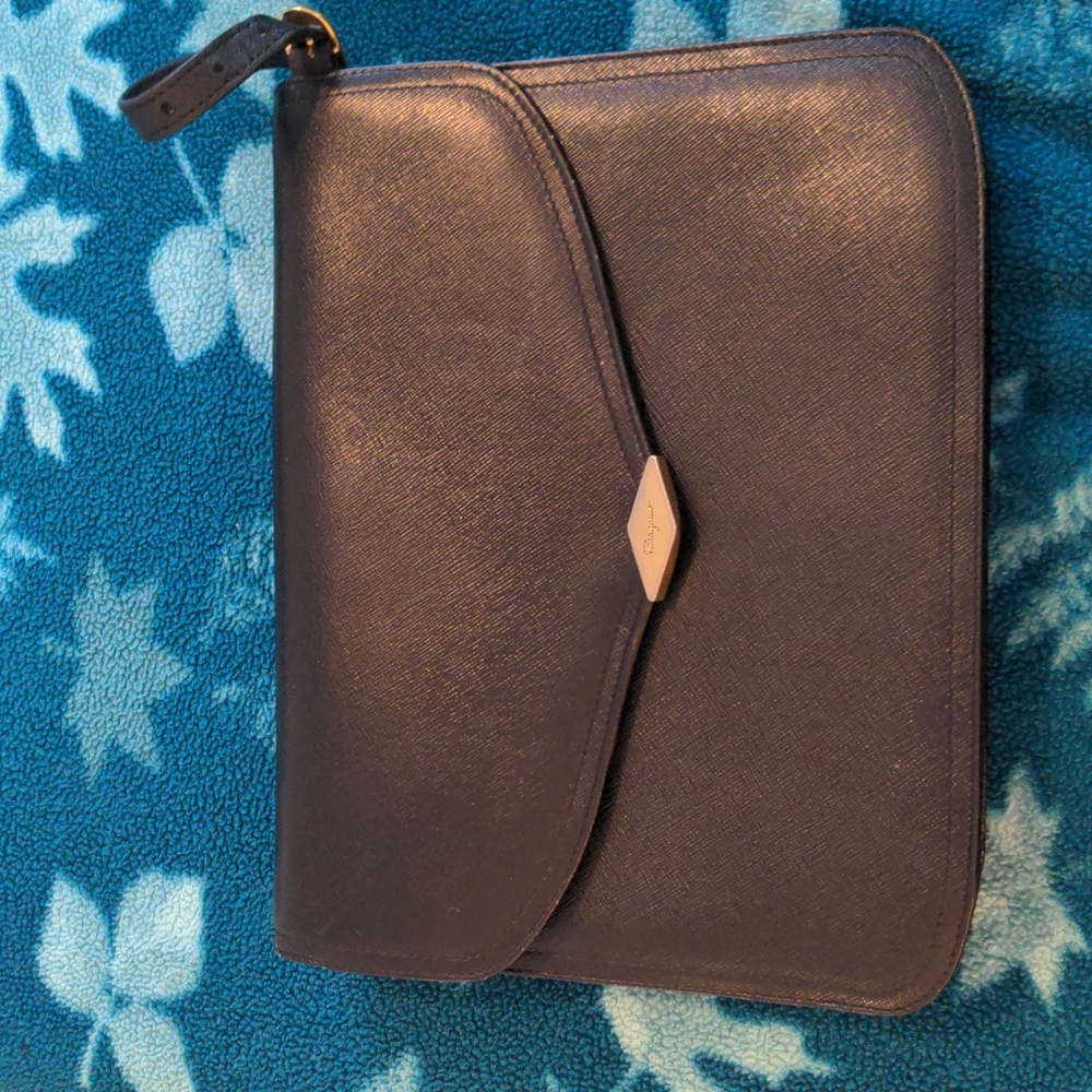 Black leather clutch